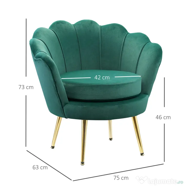 Fotoliu Vintage HOMCOM cu Design din Catifea Verde Fotoliu de Dormitor cu Spatar Inalt 75x63x73cm | Aosom RO
