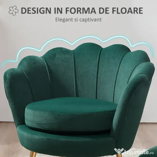 Fotoliu Vintage HOMCOM cu Design din Catifea Verde Fotoliu de Dormitor cu Spatar Inalt 75x63x73cm | Aosom RO