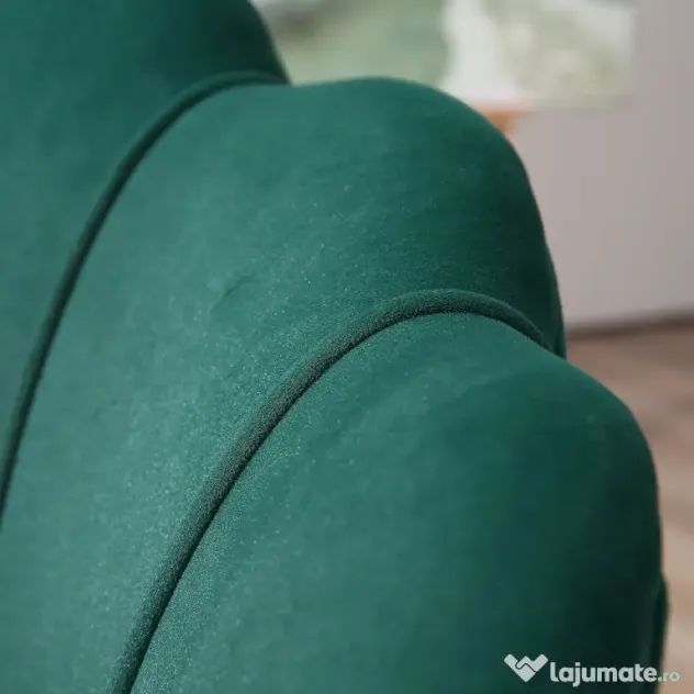 Fotoliu Vintage HOMCOM cu Design din Catifea Verde Fotoliu de Dormitor cu Spatar Inalt 75x63x73cm | Aosom RO