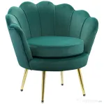 HOMCOM Fotoliu Design Vintage, Tapitat în Catifea Verde, Fotoliu de Accent pentru Relaxare în Dormitor, Stil Clasic Modern