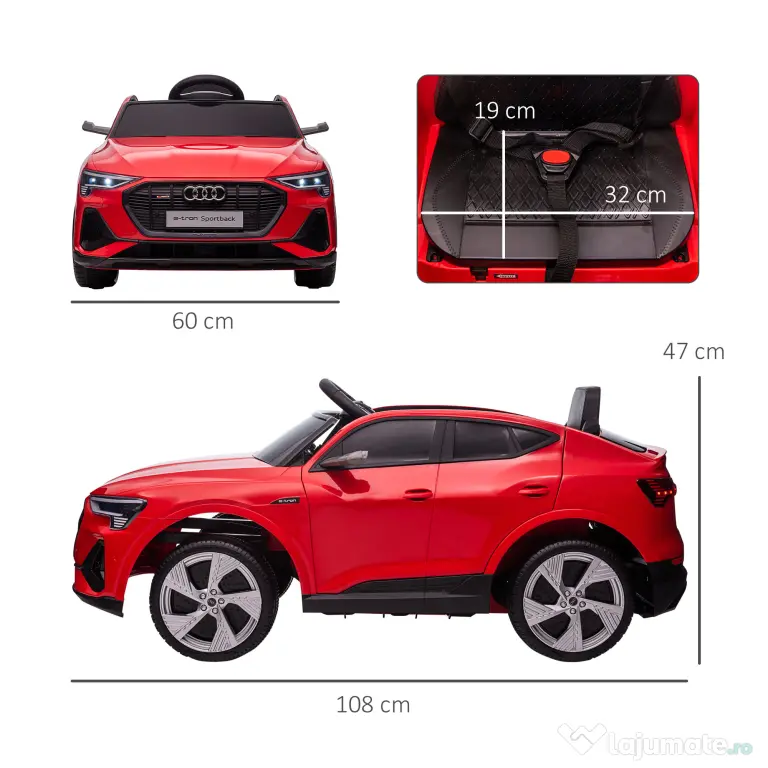 HOMCOM Mașinuță Electrică pentru Copii de 3-5 Ani cu Motor 12V și Alimentat cu Două Baterii, 108x60x47 cm, Roșu | Aosom Romania