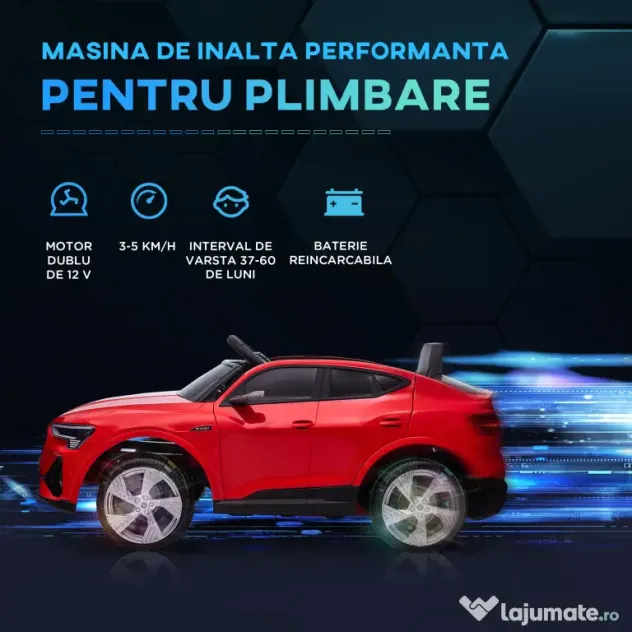 HOMCOM Mașinuță Electrică pentru Copii de 3-5 Ani cu Motor 12V și Alimentat cu Două Baterii, 108x60x47 cm, Roșu | Aosom Romania
