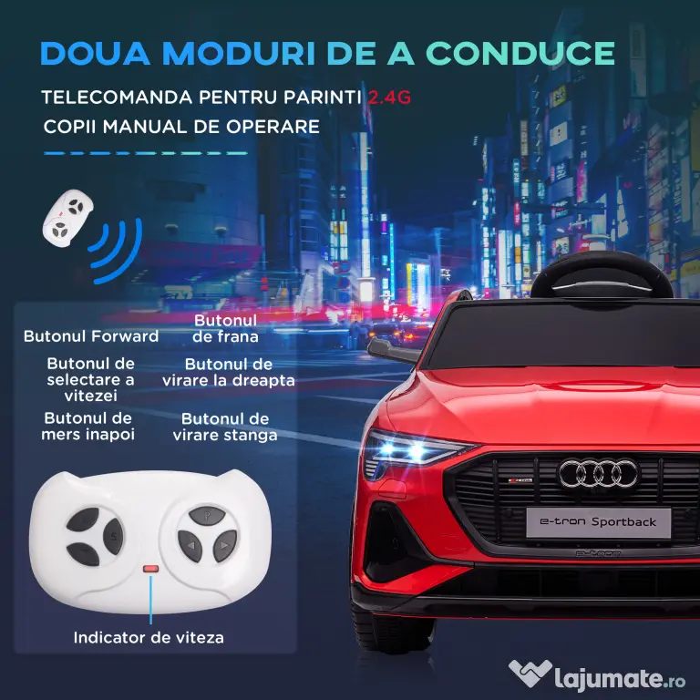 HOMCOM Mașinuță Electrică pentru Copii de 3-5 Ani cu Motor 12V și Alimentat cu Două Baterii, 108x60x47 cm, Roșu | Aosom Romania