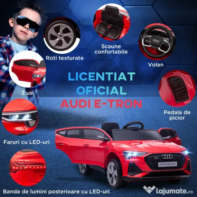 HOMCOM Mașinuță Electrică pentru Copii de 3-5 Ani cu Motor 12V și Alimentat cu Două Baterii, 108x60x47 cm, Roșu | Aosom Romania