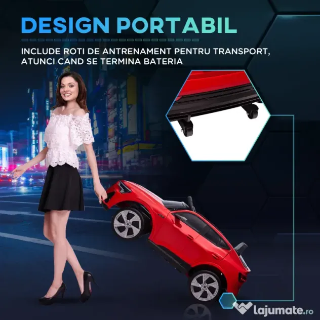 HOMCOM Mașinuță Electrică pentru Copii de 3-5 Ani cu Motor 12V și Alimentat cu Două Baterii, 108x60x47 cm, Roșu | Aosom Romania