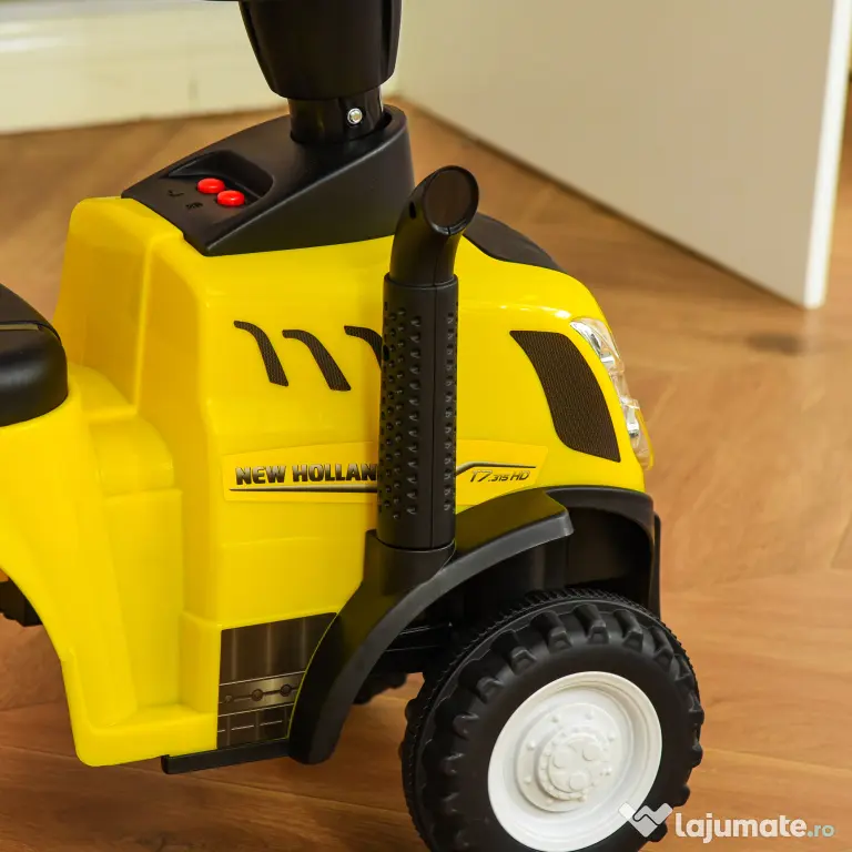 Tractor pentru Copii 12-36 Luni HOMCOM, Prevazut cu Loc cu Remorca, Grebla si Lopata, Joc Educativ, 91x29x44cm, Galben | Aosom Romania