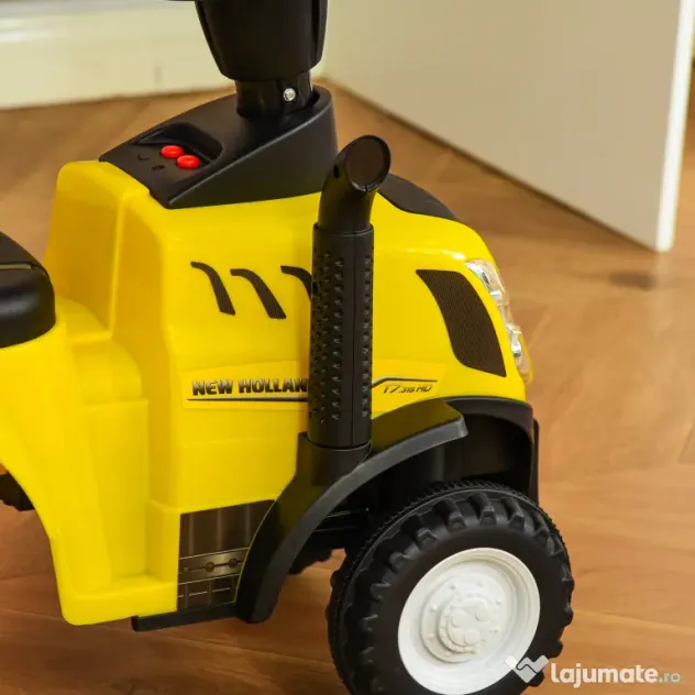 Tractor pentru Copii 12-36 Luni HOMCOM, Prevazut cu Loc cu Remorca, Grebla si Lopata, Joc Educativ, 91x29x44cm, Galben | Aosom Romania