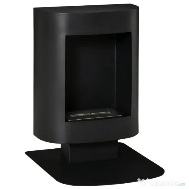 Semineu portabil HOMCOM, fara aerisire, cu arzatoare cu bioetanol de 0.9L/3 ore, incalzitoare cu baza din otel 2000W pentru interior/exterior, Negru