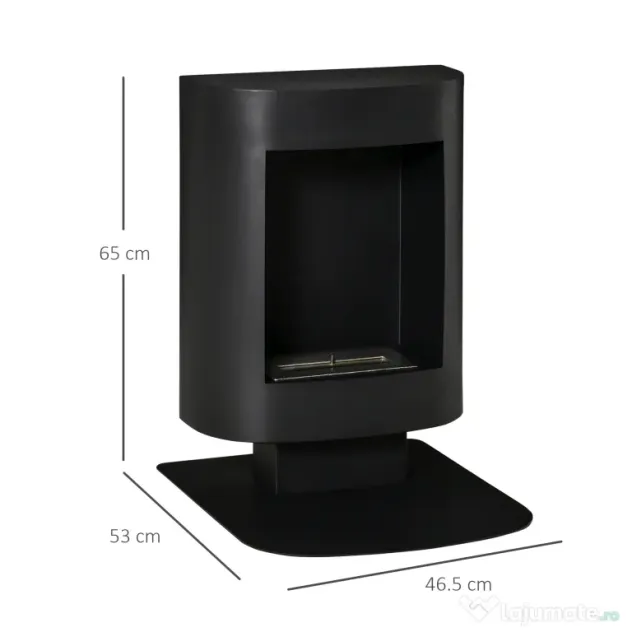 Semineu portabil HOMCOM, fara aerisire, cu arzatoare cu bioetanol de 0.9L/3 ore, incalzitoare cu baza din otel 2000W pentru interior/exterior, Negru