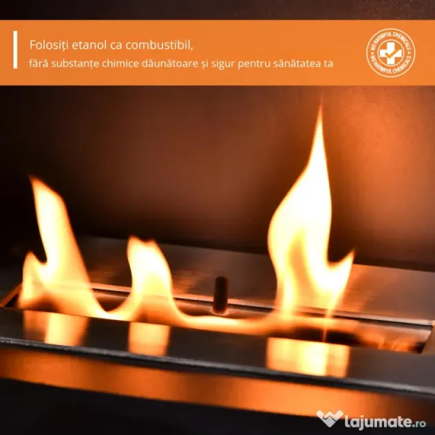 Semineu portabil HOMCOM, fara aerisire, cu arzatoare cu bioetanol de 0.9L/3 ore, incalzitoare cu baza din otel 2000W pentru interior/exterior, Negru