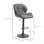 HOMCOM Set 2 Scaune de Bar Reglabile, Design Modern, Piele Ecologică, Gri, Confort Superior | Aosom Romania