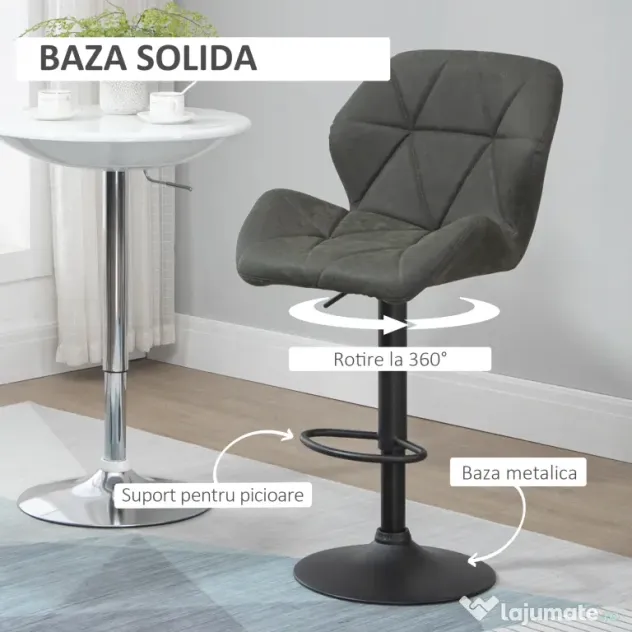 HOMCOM Set 2 Scaune de Bar Reglabile, Design Modern, Piele Ecologică, Gri, Confort Superior | Aosom Romania