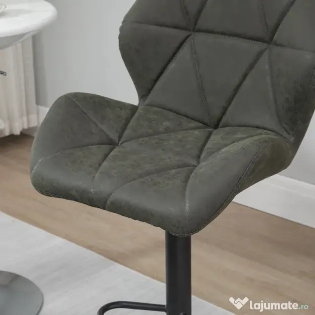 HOMCOM Set 2 Scaune de Bar Reglabile, Design Modern, Piele Ecologică, Gri, Confort Superior | Aosom Romania