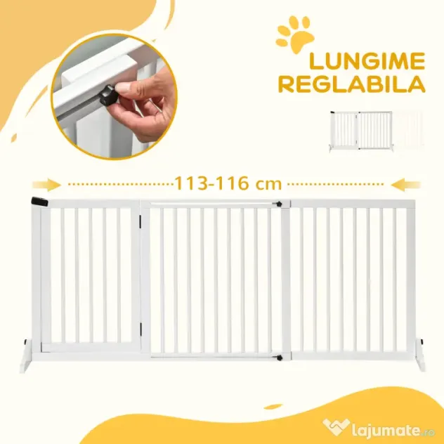 PawHut Poartă Lemn Reglabilă Animale Companie Gard Independent Ușă Hol | Aosom Romania