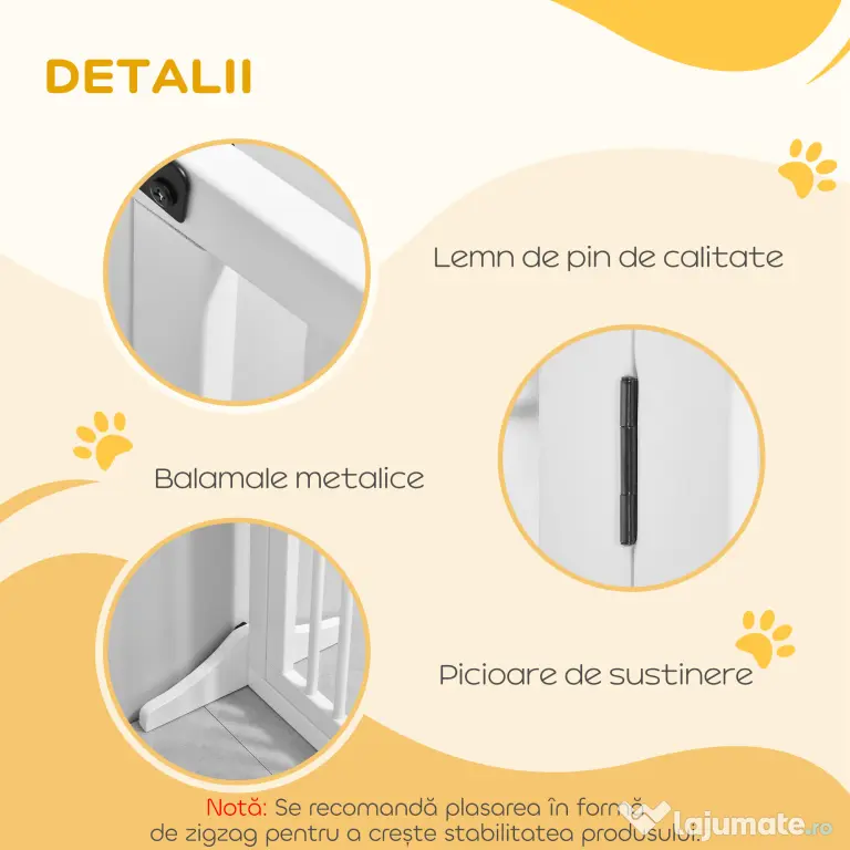 PawHut Poartă Lemn Reglabilă Animale Companie Gard Independent Ușă Hol | Aosom Romania