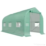 Outsunny Seră Tip Tunel Anti-UV cu 6 Ferestre cu Plasă și Intrare Rulabilă, din Metal și PE, 4x2x2 m, Verde