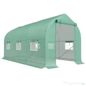 Seră Outsunny de Grădină de Tip Tunel 4x2x2 m cu Uși Rulabile și 6 Ferestre, Seră pentru Grădină cu Acoperiș înclinat, Structură din Metal și Acoperiș PE, pentru Grădinărit legume flori fructe, Verde | Aosom Romania 
