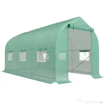 Seră Outsunny de Grădină de Tip Tunel 4x2x2 m cu Uși Rulabile și 6 Ferestre, Seră pentru Grădină cu Acoperiș înclinat, Structură din Metal și Acoperiș PE, pentru Grădinărit legume flori fructe, Verde | Aosom Romania