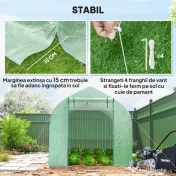 Seră Outsunny de Grădină de Tip Tunel 4x2x2 m cu Uși Rulabile și 6 Ferestre, Seră pentru Grădină cu Acoperiș înclinat, Structură din Metal și Acoperiș PE, pentru Grădinărit legume flori fructe, Verde | Aosom Romania 