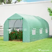 Seră Outsunny de Grădină de Tip Tunel 4x2x2 m cu Uși Rulabile și 6 Ferestre, Seră pentru Grădină cu Acoperiș înclinat, Structură din Metal și Acoperiș PE, pentru Grădinărit legume flori fructe, Verde | Aosom Romania 