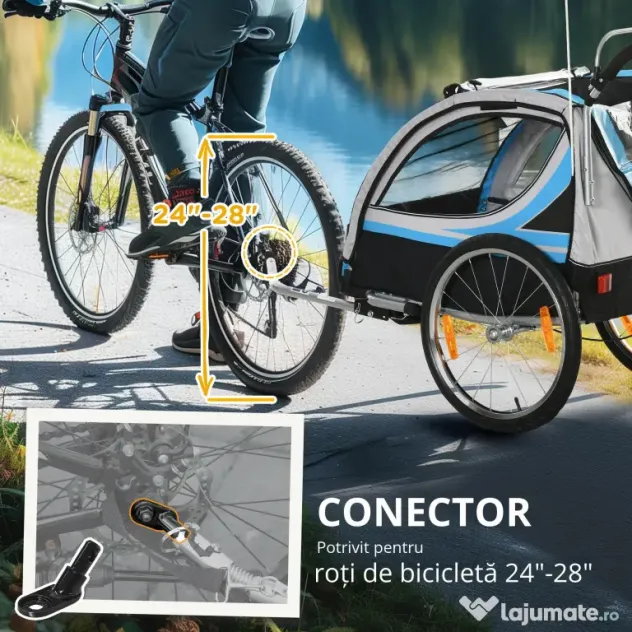 HOMCOM Remorcă Bicicletă pentru Copii, Design 2 în 1 cu Frână și Centură de Siguranță, 142x75x101 cm, Albastru