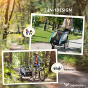 HOMCOM Remorcă Bicicletă pentru Copii, Design 2 în 1 cu Frână și Centură de Siguranță, 142x75x101 cm, Albastru
