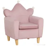 HOMCOM Fotoliu pentru Copii din Material cu Efect de Catifea Roz cu Spătar în Formă de Coroană, 50,2x41,9x57,8 cm