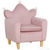 HOMCOM Fotoliu pentru Copii din Material Textil cu Efect de Catifea Roz, cu Spătar în Formă de Coroană, 50.2x41.9x57.8 cm | Aosom Romania 