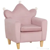 HOMCOM Fotoliu pentru Copii din Material Textil cu Efect de Catifea Roz, cu Spătar în Formă de Coroană, 50.2x41.9x57.8 cm | Aosom Romania