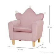 HOMCOM Fotoliu pentru Copii din Material Textil cu Efect de Catifea Roz, cu Spătar în Formă de Coroană, 50.2x41.9x57.8 cm | Aosom Romania 
