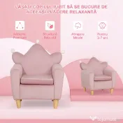 HOMCOM Fotoliu pentru Copii din Material Textil cu Efect de Catifea Roz, cu Spătar în Formă de Coroană, 50.2x41.9x57.8 cm | Aosom Romania 