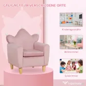 HOMCOM Fotoliu pentru Copii din Material Textil cu Efect de Catifea Roz, cu Spătar în Formă de Coroană, 50.2x41.9x57.8 cm | Aosom Romania 