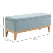 Banca de Depozitare HOMCOM din Tesatura cu Efect In si Lemn pentru Hol, 110x39x45lcm, Albastru deschis | Aosom Romania 