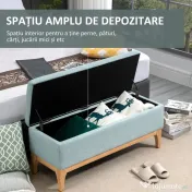 Banca de Depozitare HOMCOM din Tesatura cu Efect In si Lemn pentru Hol, 110x39x45lcm, Albastru deschis | Aosom Romania 