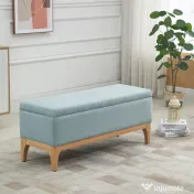 Banca de Depozitare HOMCOM din Tesatura cu Efect In si Lemn pentru Hol, 110x39x45lcm, Albastru deschis | Aosom Romania 