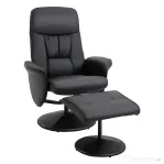 HOMCOM Fotoliu Relax Rotativ 360° din Metal și Piele Sintetică, cu Suport pentru Picioare, Spătar Reglabil, Negru