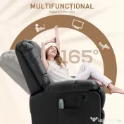 HOMCOM Fotoliu de Relaxare cu Masaj din Piele Artificiala, Fotoliu Ergonomic cu 8 Puncte de Masaj si Rabatabil 165°, Gri | Aosom Romania 