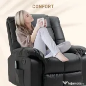 HOMCOM Fotoliu de Relaxare cu Masaj din Piele Artificiala, Fotoliu Ergonomic cu 8 Puncte de Masaj si Rabatabil 165°, Gri | Aosom Romania 