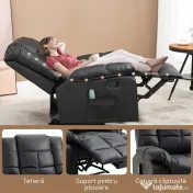 HOMCOM Fotoliu de Relaxare cu Masaj din Piele Artificiala, Fotoliu Ergonomic cu 8 Puncte de Masaj si Rabatabil 165°, Gri | Aosom Romania 