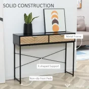 HOMCOM Consolă Elegantă cu 2 Sertare, Masă Metalică pentru Hol, Design Modern, Negru | Aosom Romania 