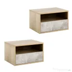 HOMCOM Set de 2 Noptiere Suspendate cu Sertar si Etajera 45x35x27.5cm - Gri/Culoare Lemn