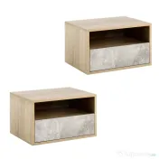 HOMCOM Set de 2 Noptiere Suspendate din Lemn cu Sertar și Raft Deschis, Design Modern, Gri și Lemn, Dimensiuni 45x35x27.5cm | Aosom Romania