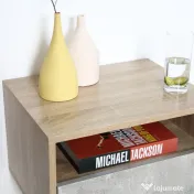 HOMCOM Set de 2 Noptiere Suspendate din Lemn cu Sertar și Raft Deschis, Design Modern, Gri și Lemn, Dimensiuni 45x35x27.5cm | Aosom Romania