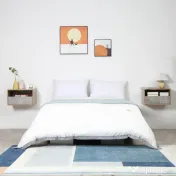 HOMCOM Set de 2 Noptiere Suspendate din Lemn cu Sertar și Raft Deschis, Design Modern, Gri și Lemn, Dimensiuni 45x35x27.5cm | Aosom Romania