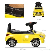 HOMCOM Vehicul de Joacă cu Volan Muzical și Faruri Strălucitoare, Galben, 63.5x28x36cm, pentru Copii 18-36 Luni | Aosom Romania