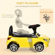 HOMCOM Vehicul de Joacă cu Volan Muzical și Faruri Strălucitoare, Galben, 63.5x28x36cm, pentru Copii 18-36 Luni | Aosom Romania
