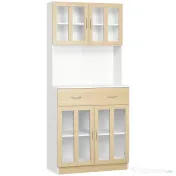 HOMCOM Credenta Lemn Bucatarie cu Sertare & Usi Sticla, 80×40×180 cm 