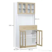 HOMCOM Credenta Lemn Bucatarie cu Sertare & Usi Sticla, 80×40×180 cm 