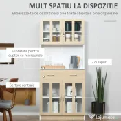 HOMCOM Credenta Lemn Bucatarie cu Sertare & Usi Sticla, 80×40×180 cm 