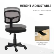 Vinsetto Scaun Ergonomic de Birou din Plasă, Fără Cotiere, Înălțime Ajustabilă, Negru | Aosom Romania 